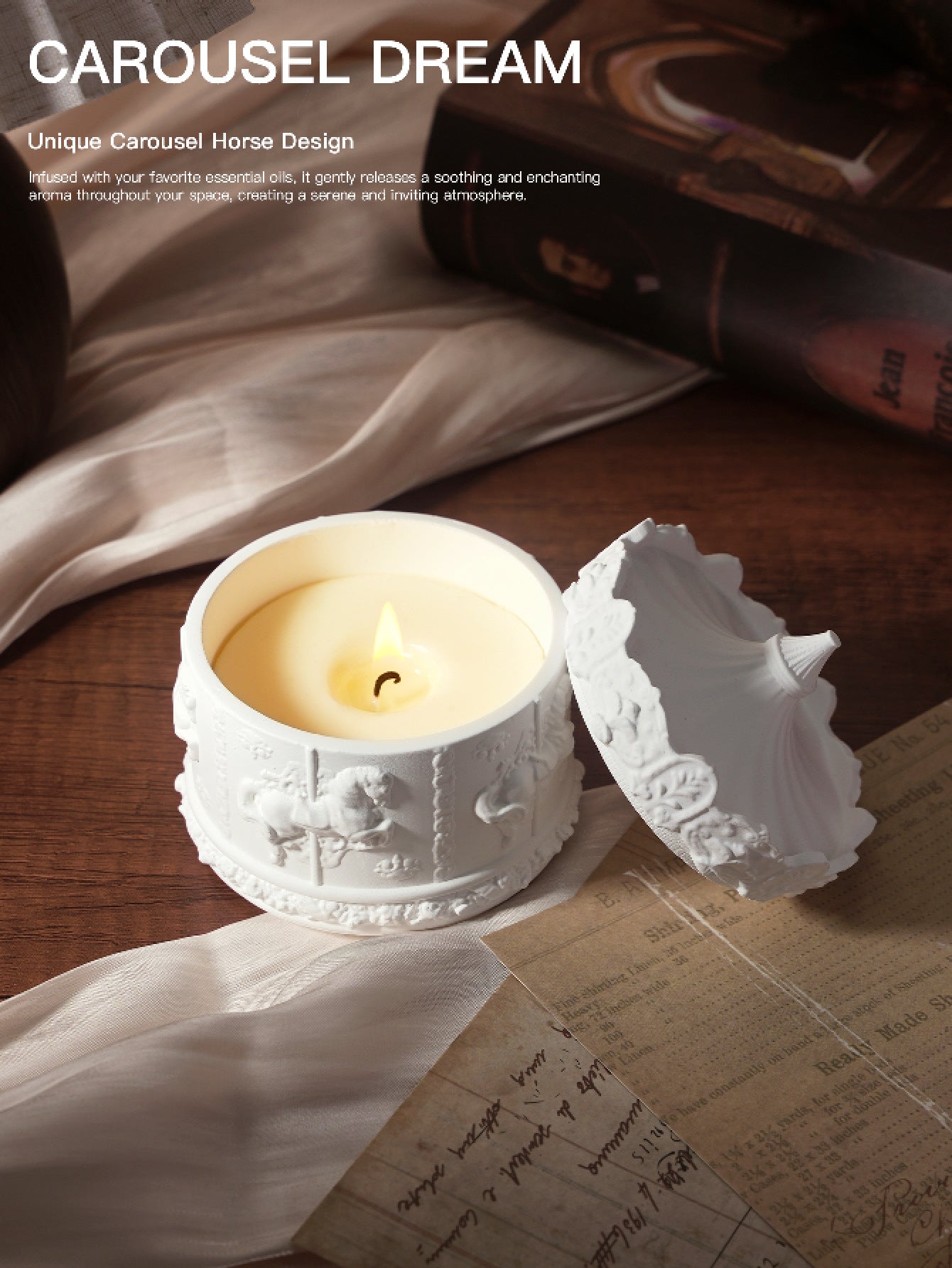 English Pear FreesiaRotating Carousel Soy Candle - Unique Home Decor & Gift