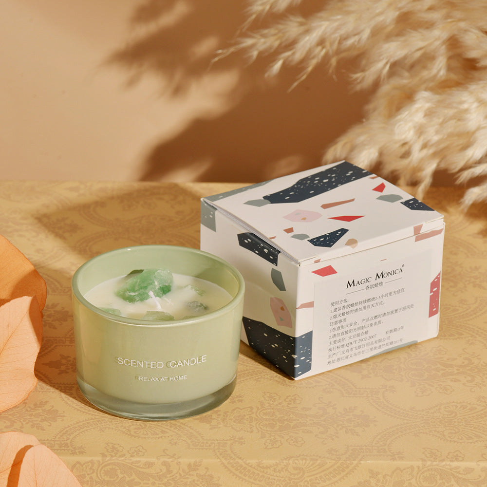 3 PCS GardeniaMacaron Crystal Stone Scented Candle - Aromatherapy Gift