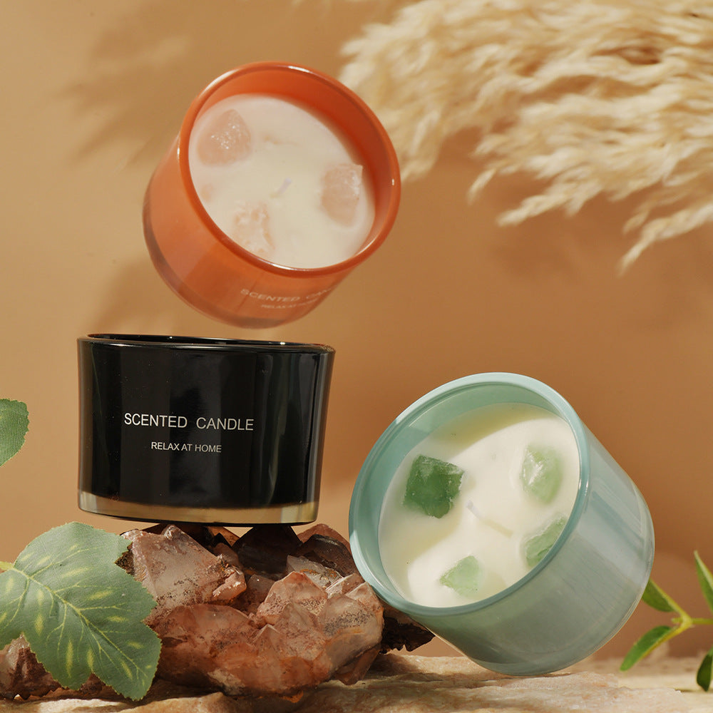 3 PCS GardeniaMacaron Crystal Stone Scented Candle - Aromatherapy Gift