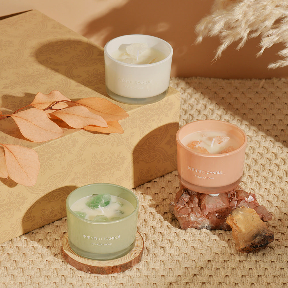 3 PCS Sweet lemonMacaron Crystal Stone Scented Candle - Aromatherapy Gift