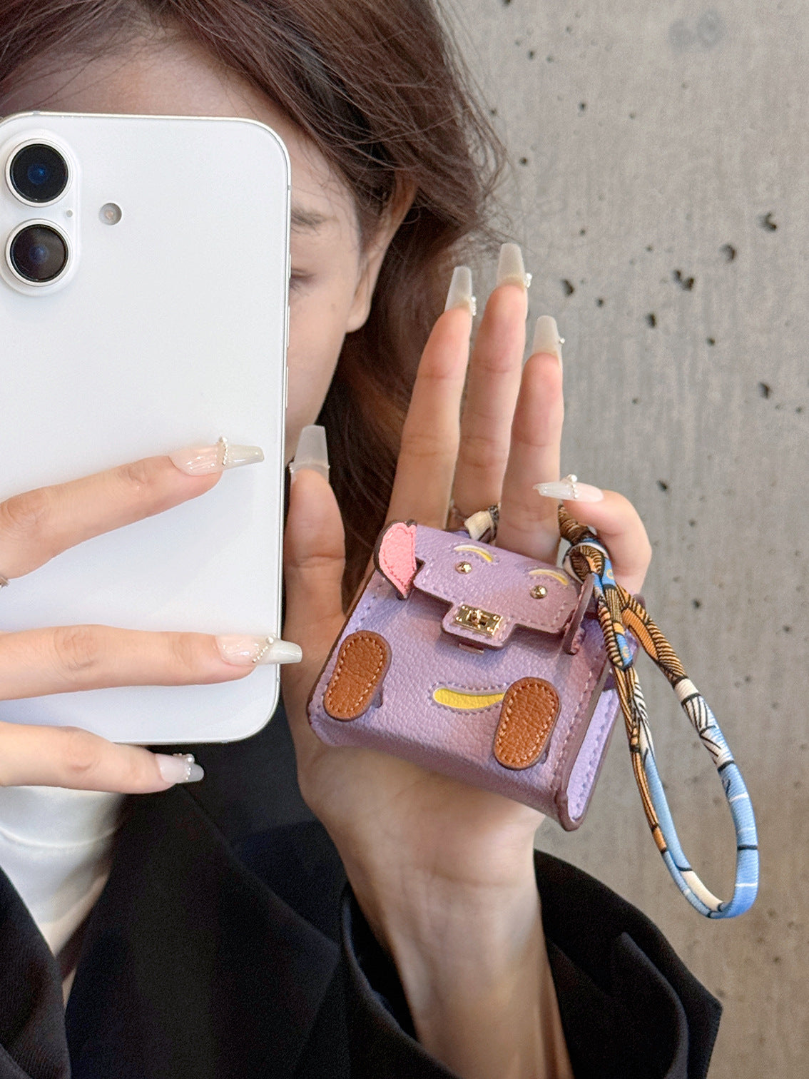 Light Purple Mini Bag Earphone Case - Stylish Keychain Pouch for Headphones