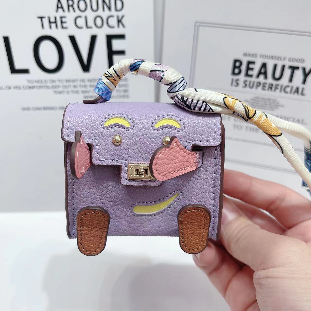 Light Purple Mini Bag Earphone Case - Stylish Keychain Pouch for Headphones