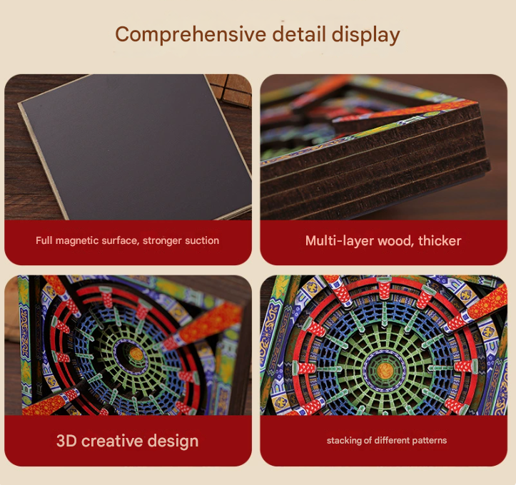 2-PCS 3D Wooden Fridge Magnet - Dunhuang Art Style, Creative Gift Style 1