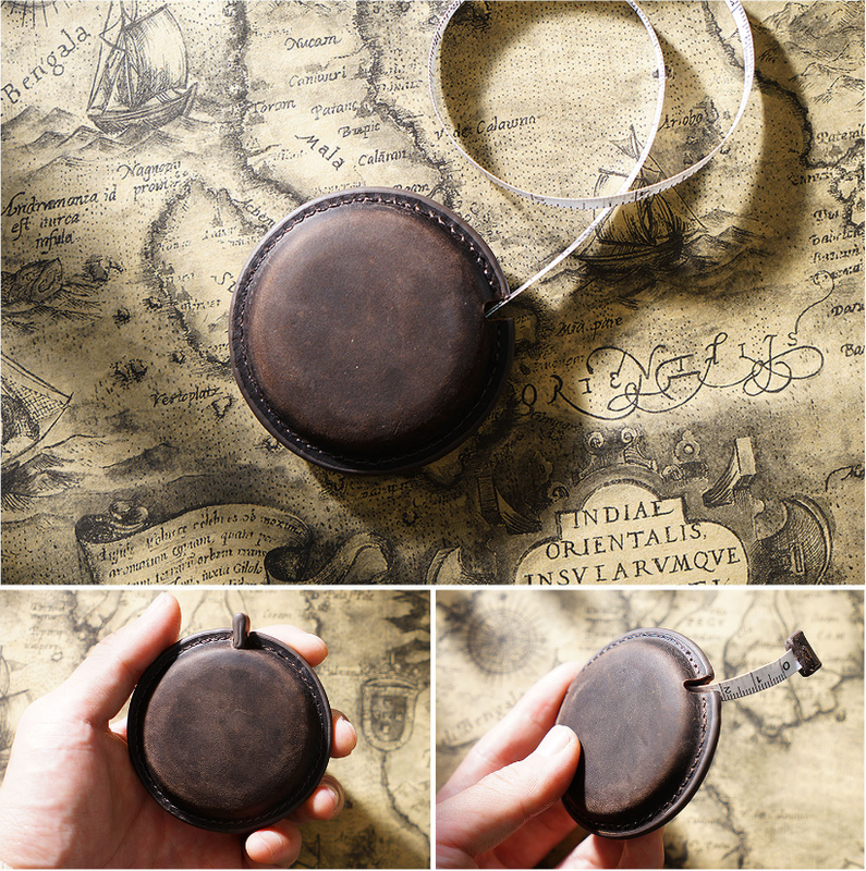 Coffee Mini Leather Tape Measure - 1.5m/60in - Round Plain