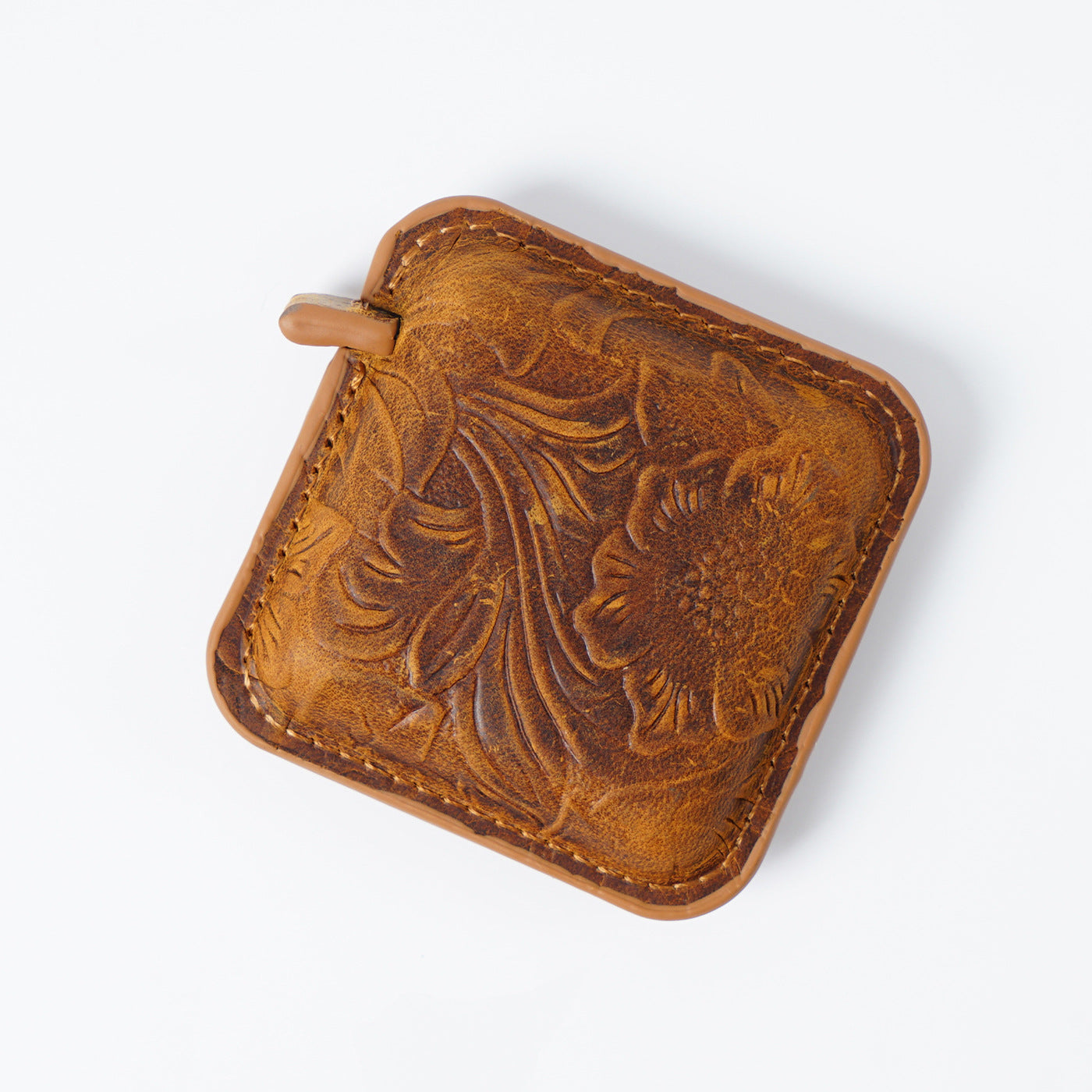 Yellow Brown Mini Leather Tape Measure - 1.5m/60in - Square With Pattern