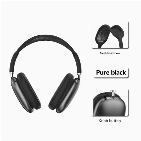 Black Bluetooth Over-Ear Headphones - Mesh Headband, Wireless, Rotatable Earcups