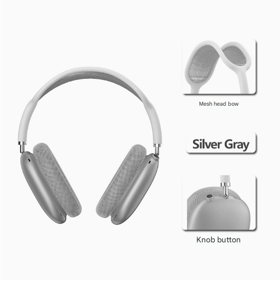 Silver Bluetooth Over-Ear Headphones - Mesh Headband, Wireless, Rotatable Earcups