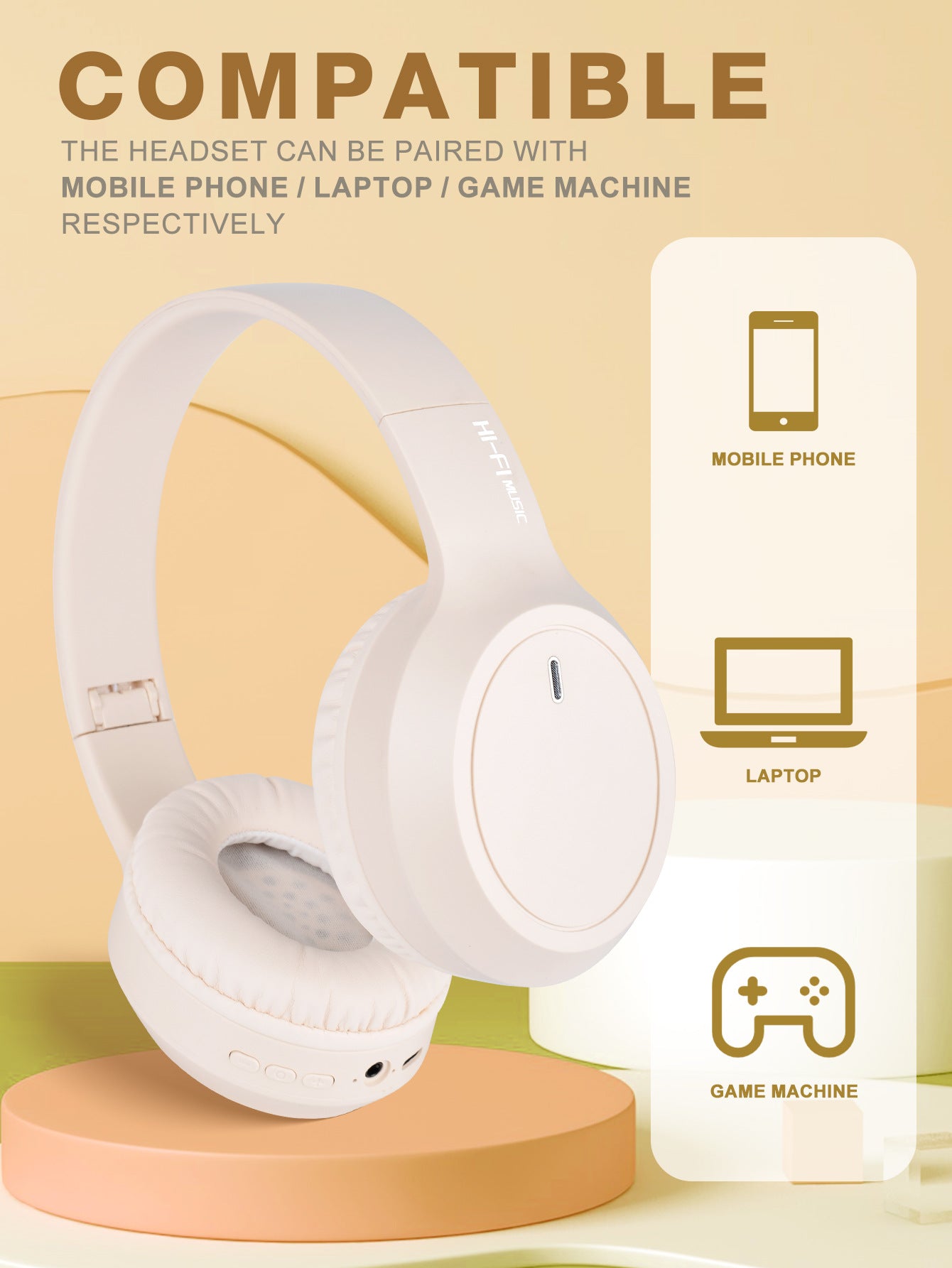 Khaki Over-Ear Wireless Headphones - Immersive Sound, 360° Surround Sound