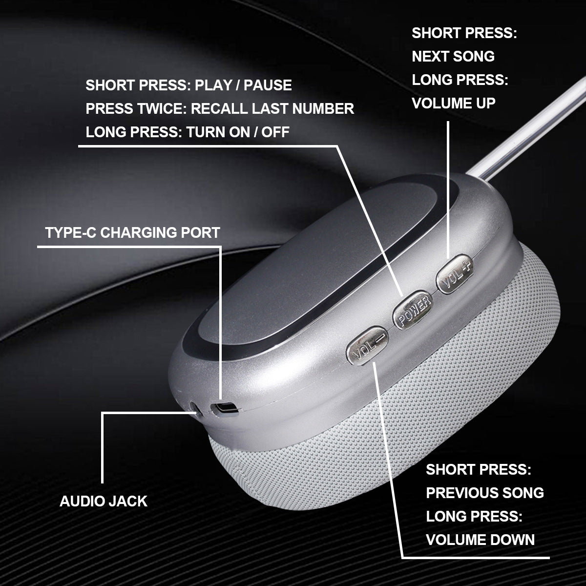 Black Comfortable Bluetooth Over-Ear Headphones - Soft Earmuffs, Foldable Design, Stereo Sound