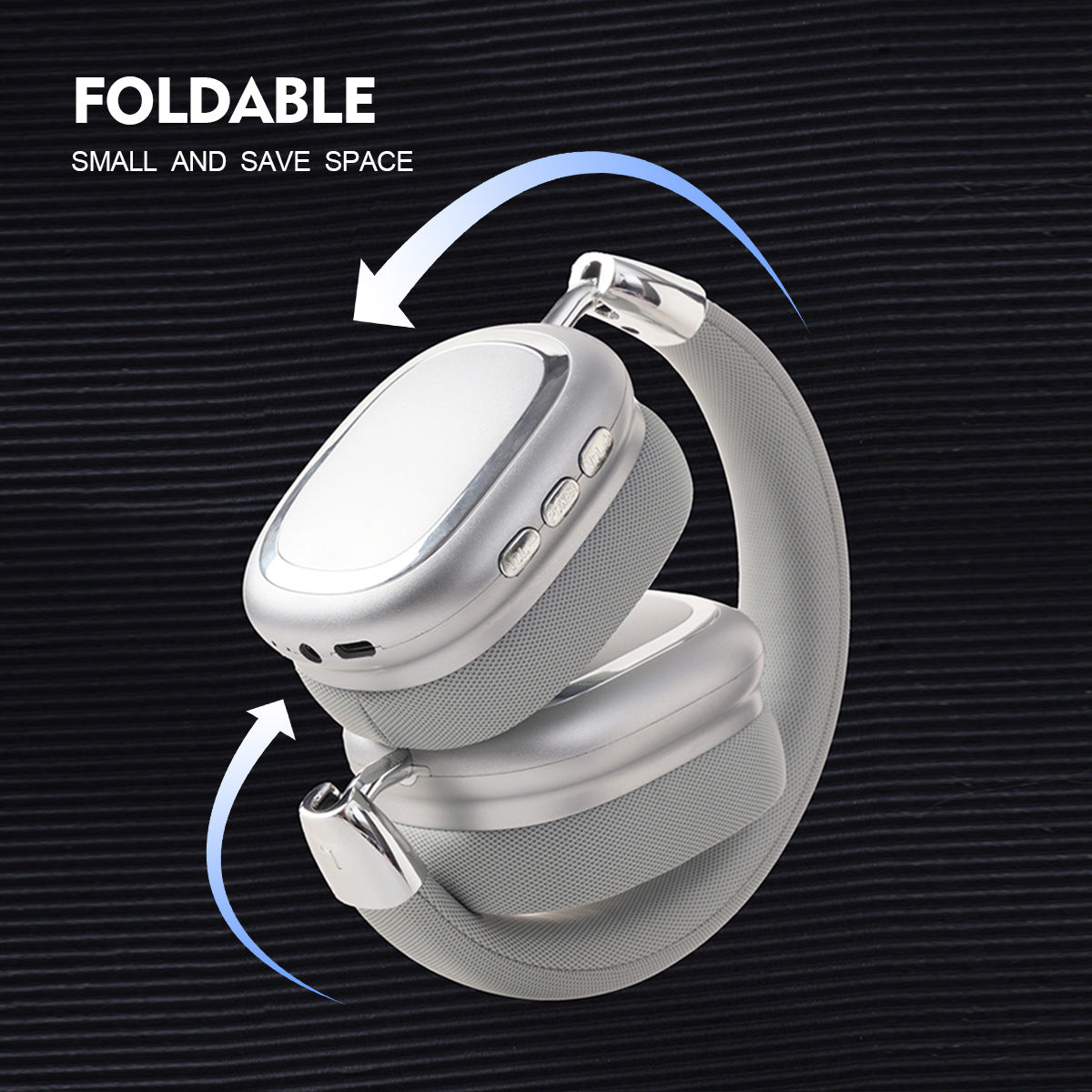 Silver Comfortable Bluetooth Over-Ear Headphones - Soft Earmuffs, Foldable Design, Stereo Sound