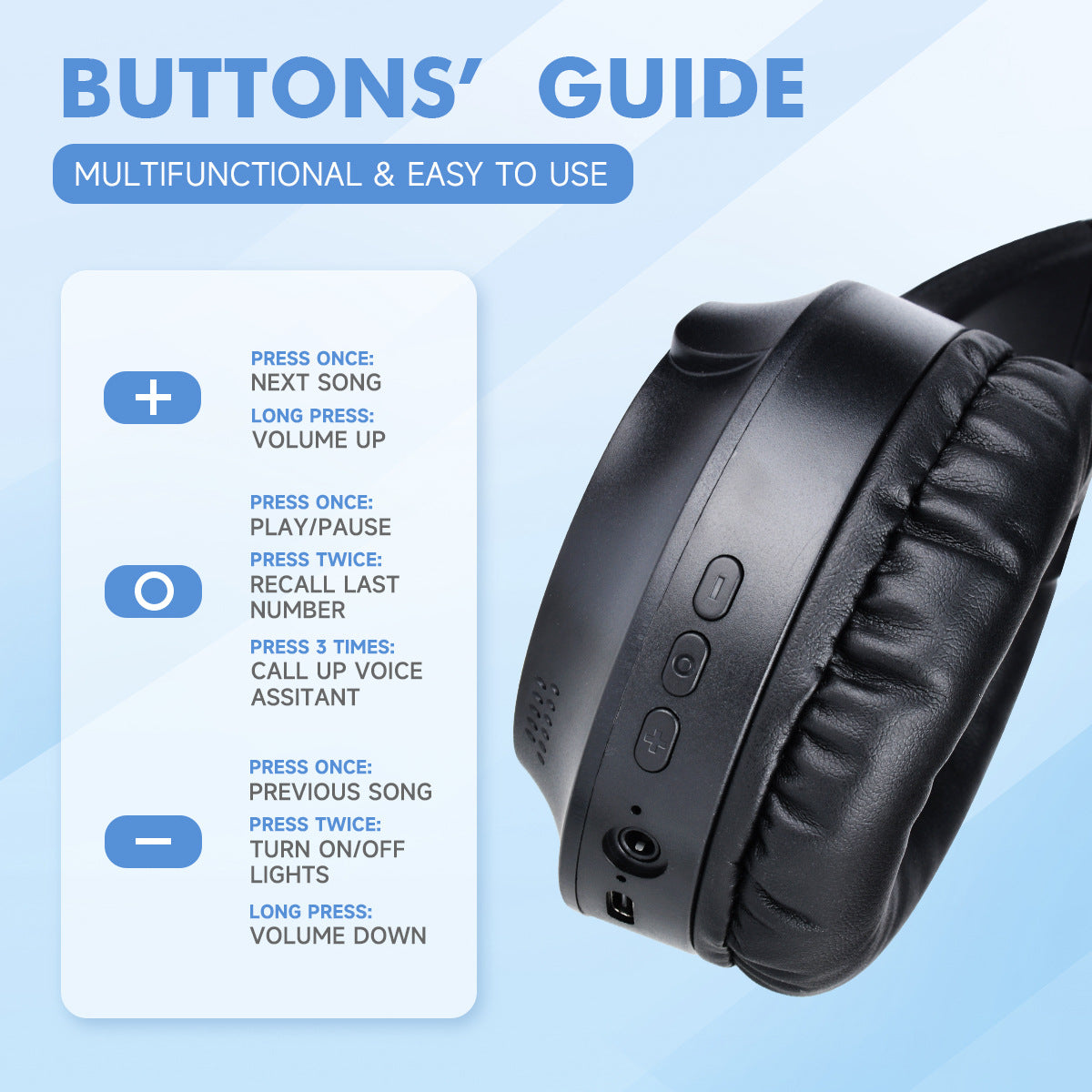 Khaki Wireless Gaming Headphones with Lights - Foldable Design, 40mm Drivers, Comfortable