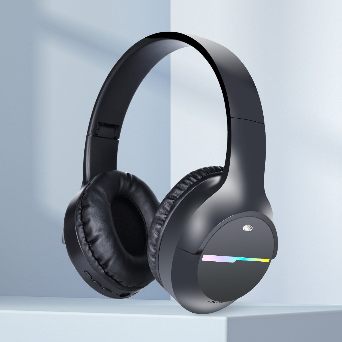 Black Wireless Gaming Headphones with Lights - Foldable Design, 40mm Drivers, Comfortable