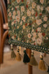 Floral Table Runner with Tassels - Jacquard Green Farmhouse Style (33x180cm)