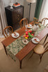 Floral Table Runner with Tassels - Jacquard Green Farmhouse Style (33x200cm)