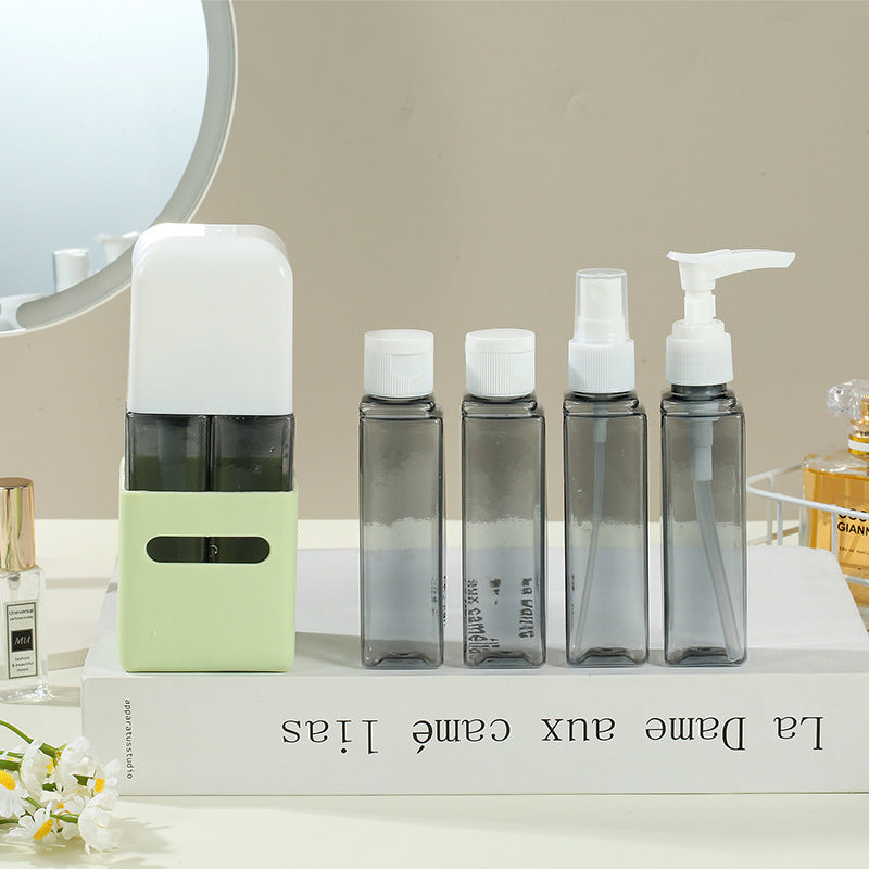 Square Green 2-Piece 4-in-1 Travel Dispenser Set-Leakproof Refillable Bottles for Toiletries