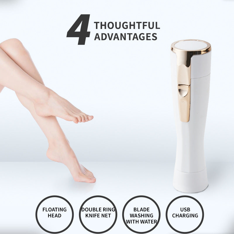 White Electric Shaver for Women - Painless Hair Remover with USB Charging