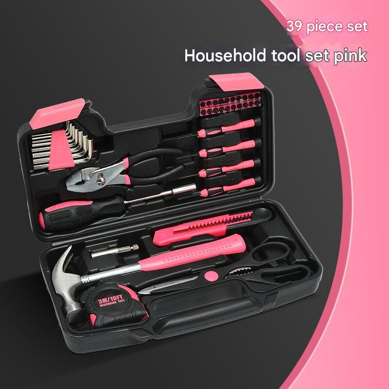 39-Piece Home Tool Kit - Pink Carbon Steel Hardware Set