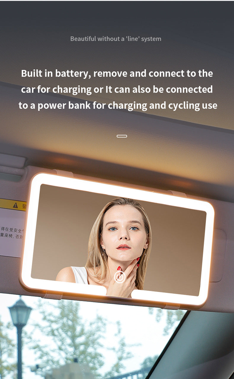 Black Single button Car Sun Visor Makeup Mirror with LED Light - Tri-Color, Touch Control