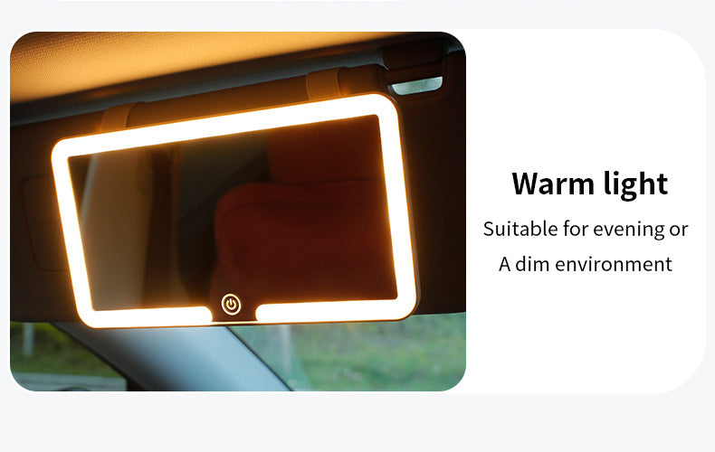 Black Single button Car Sun Visor Makeup Mirror with LED Light - Tri-Color, Touch Control