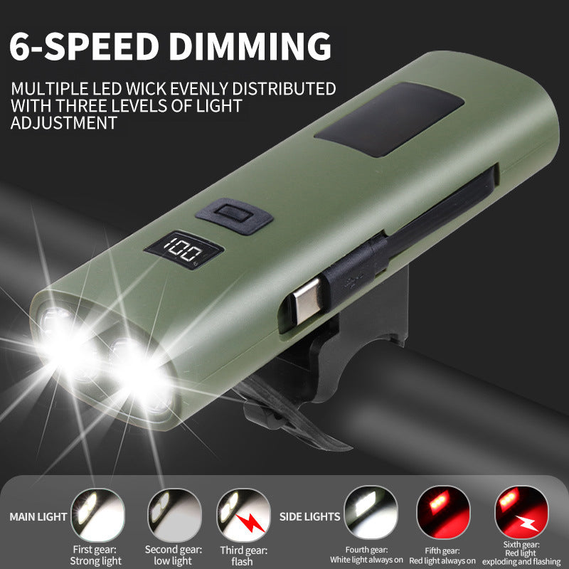Green Multifunctional LED Bike Light Power Bank - Rechargeable Cycling Flashlight