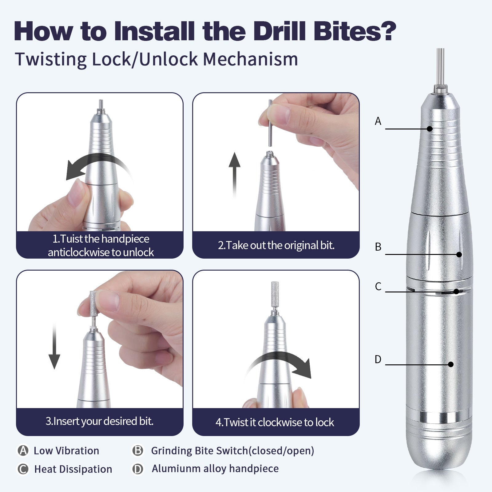 Purple High Speed Portable Nail Drill Set - Electric Nail File Set with 6 Nail Drill Bits