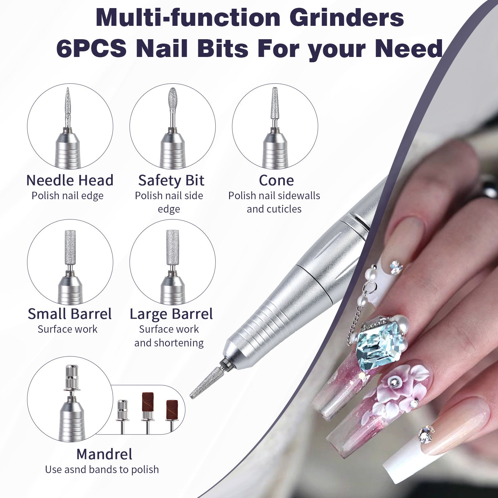 Pink+Blue Portable Electric Nail Drill - Rechargeable, Adjustable Speed, Low Vibration