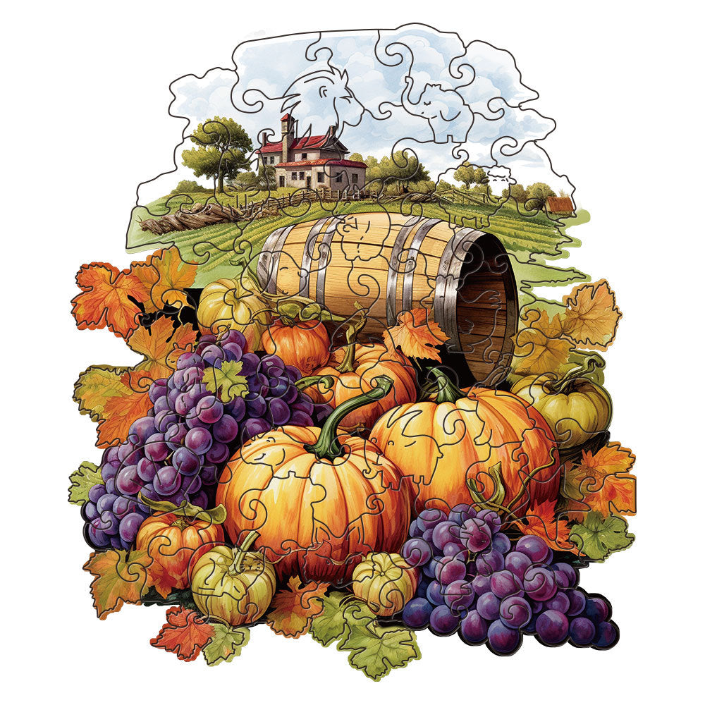 Purple grapes Thanksgiving Wooden Puzzle - Vegetable & Fruit Design, Home Decor, Educational Toy (Size S)