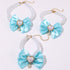 2 - PCS Cute Pet Pearl Necklace Collar with Blue Bow and Heart Charm - Size L