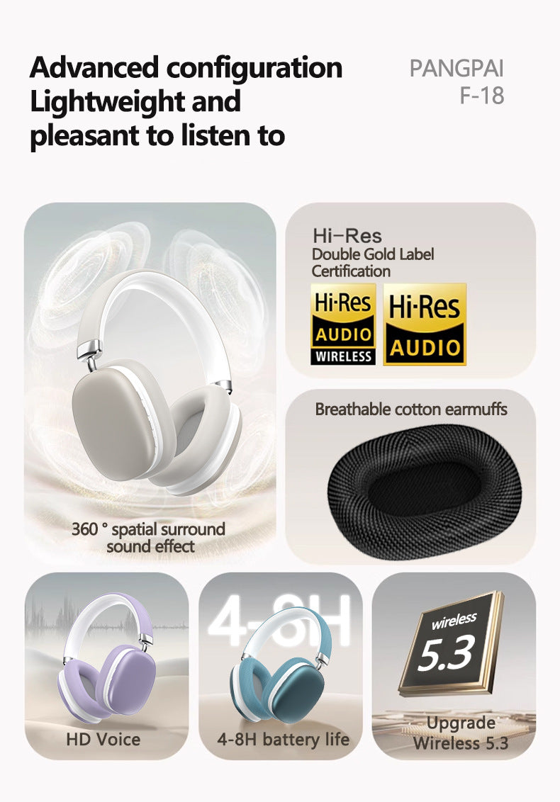 Purple Wireless Bluetooth Headphones - Over-Ear, Deep Bass, Foldable, Long Battery Life