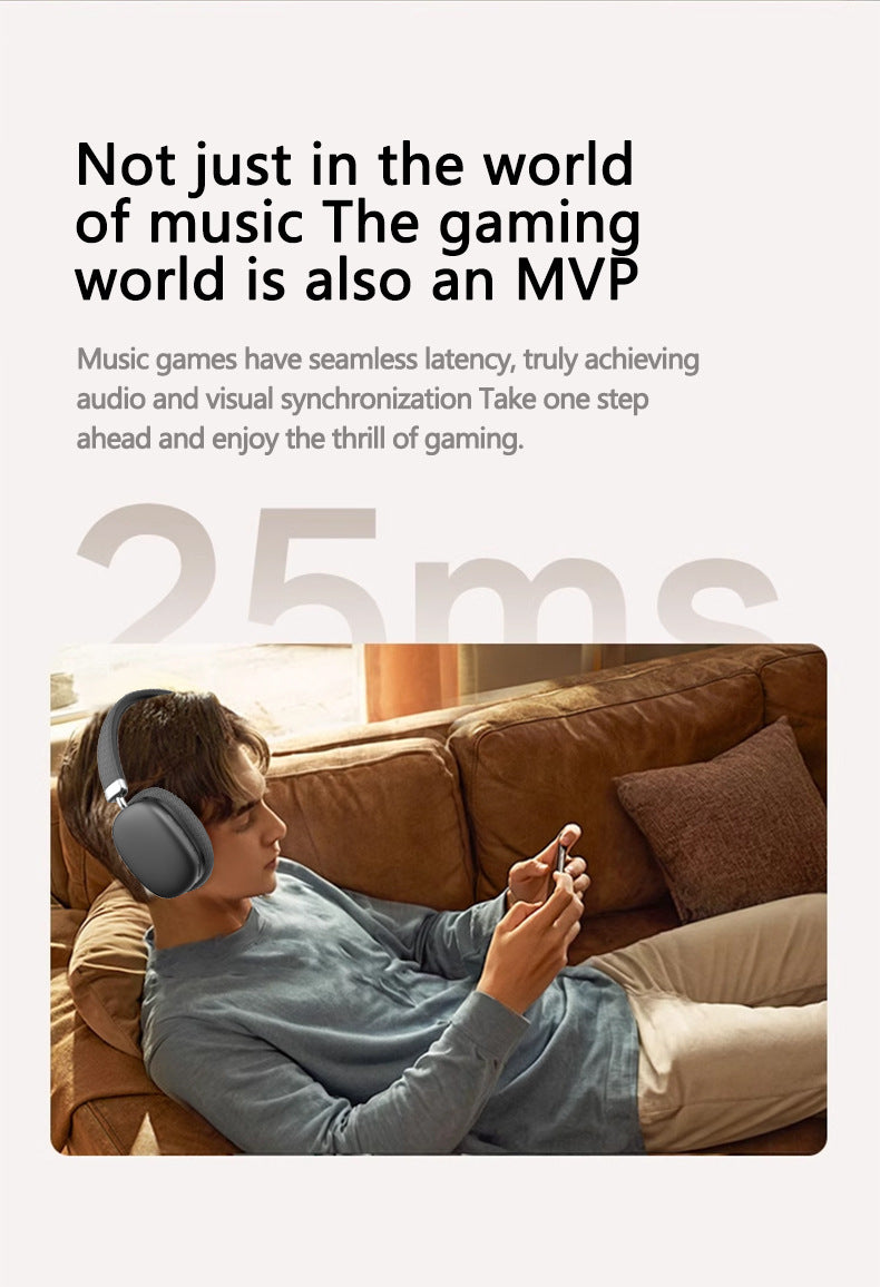 Beige Wireless Bluetooth Headphones - Over-Ear, Deep Bass, Foldable, Long Battery Life