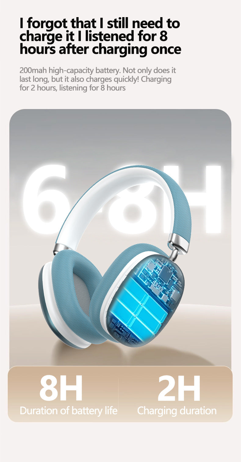 Blue Wireless Bluetooth Headphones - Over-Ear, Deep Bass, Foldable, Long Battery Life