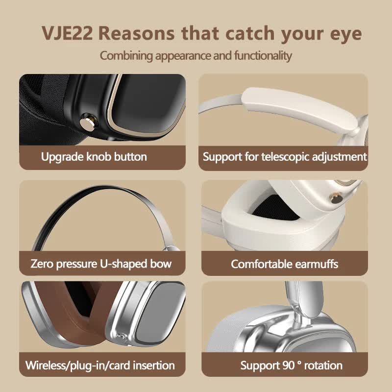 Silver Compact Retro Headphones - Wireless Bluetooth, Deep Bass, Immersive Sound