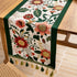 35x280cm Green Pastoral Table Runner - Spring Floral Oil Painting Style with Tassels