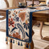 35x280cm Blue Pastoral Table Runner - Spring Floral Oil Painting Style with Tassels