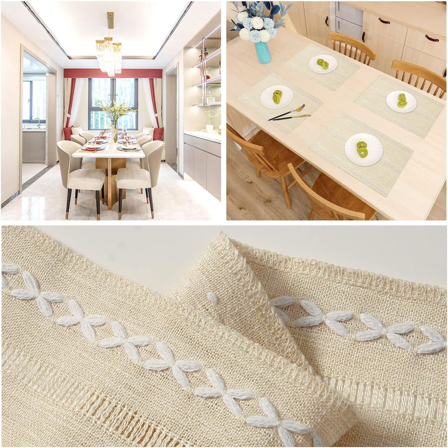 4 Pcs Beige Woven Placemats - Heat Resistant Kitchen Table Mats, Coffee Tea Cup Coasters, Linen Blend Dining Decor