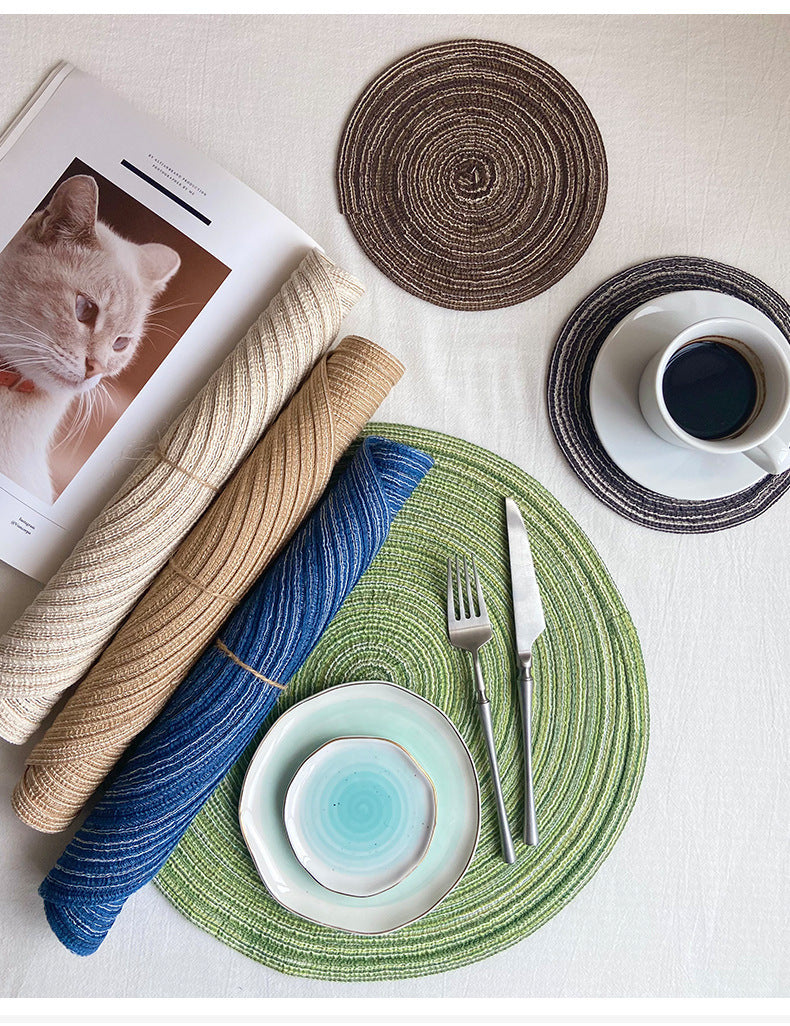 8 Pcs Dark Grey Woven Round Placemat - Non-Slip, Heat-Resistant Dining Table Mat,  30cm