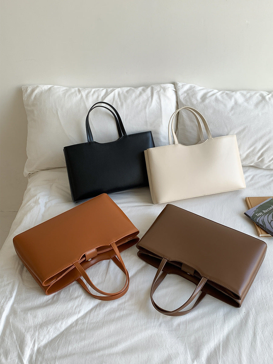 Coffee Large Capacity Tote Bag - Minimalist PU Leather Handbag for Daily Commute