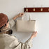 Beige Large Capacity Tote Bag - Minimalist PU Leather Handbag for Daily Commute
