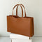 Brown Large Capacity Tote Bag - Minimalist PU Leather Handbag for Daily Commute