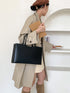 Brown Large Capacity Tote Bag - Minimalist PU Leather Handbag for Daily Commute