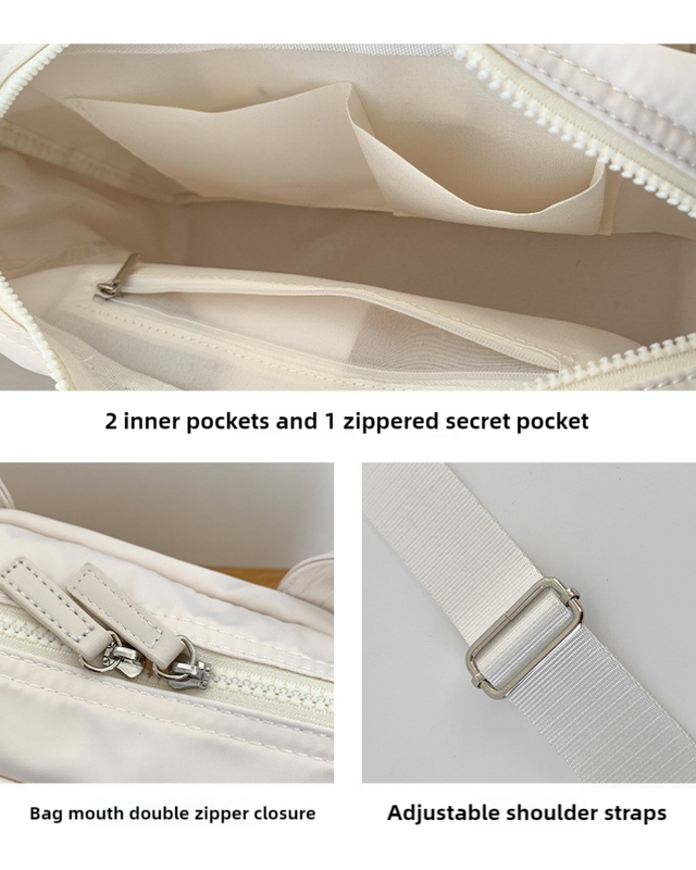 White Casual Nylon Tote Bag - Lightweight Korean-Style Crossbody Bag, Large Capacity