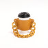 2 Pcs Yellow Detachable Chain Coffee Cup Sleeve - PU Leather Insulated Cup Holder with Handle, 16cm Top, 70g(Cup not included, only cup sleeve and chain)
