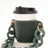 2 Pcs Blue Detachable Chain Coffee Cup Sleeve - PU Leather Insulated Cup Holder with Handle, 16cm Top, 70g(Cup not included, only cup sleeve and chain)