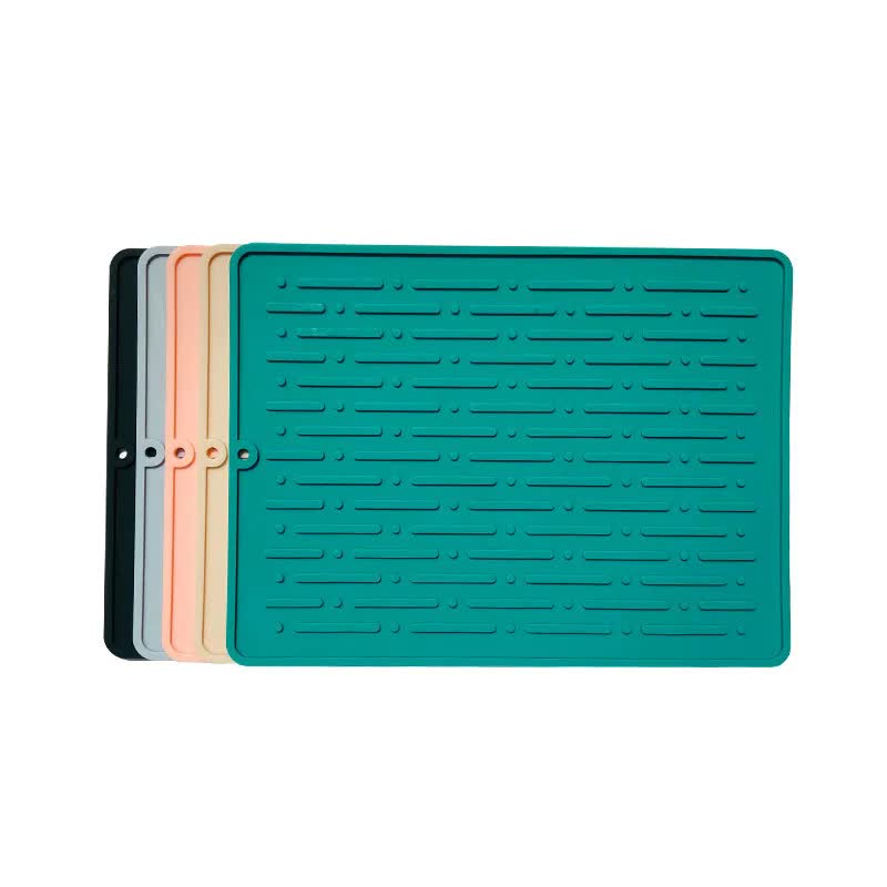 30*14.5CM Green Silicone Draining Mat 4-Pack - Heat-Resistant Non-Slip Kitchen and Bathroom Pad for Cups and Utensils