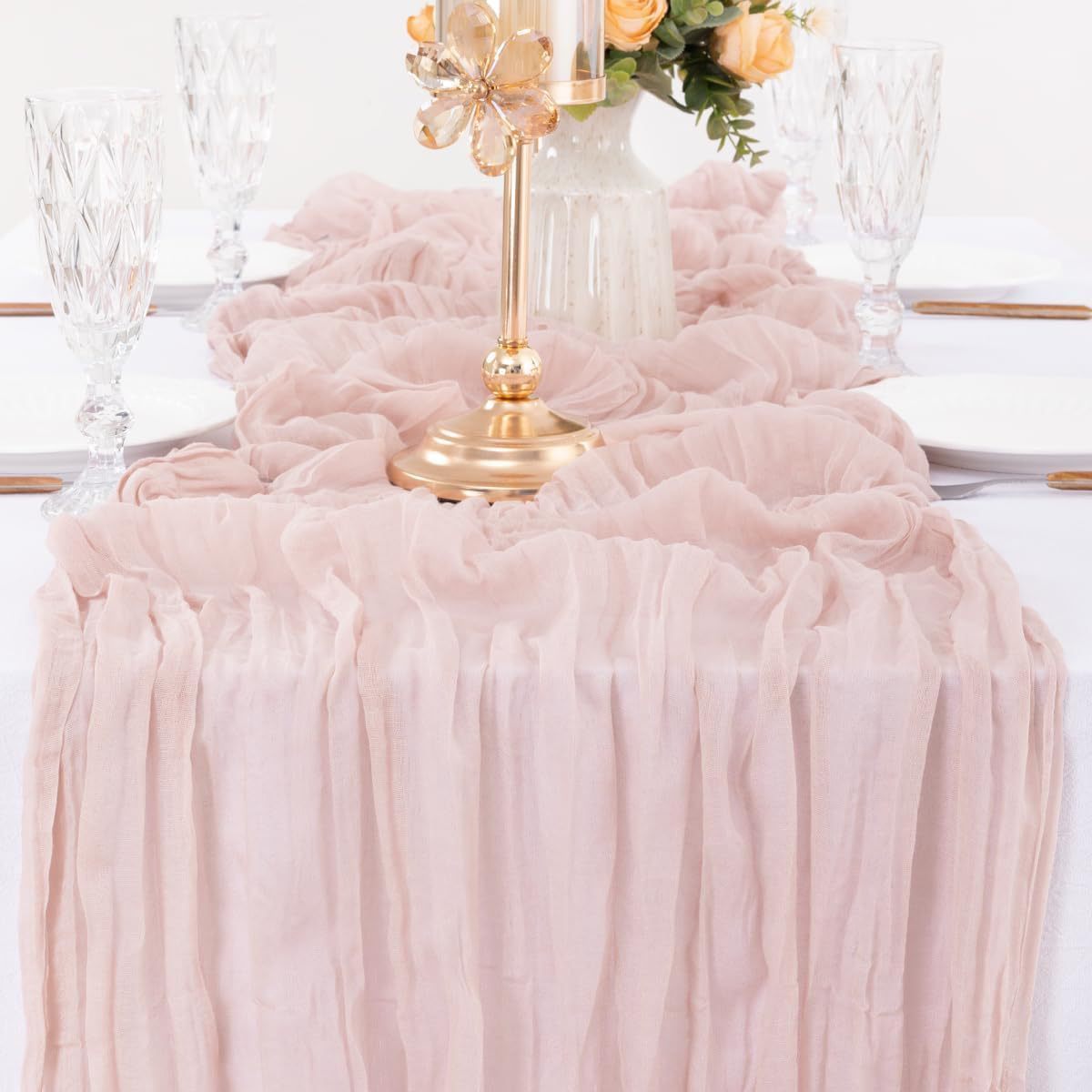 White Bohemian Gauze Table Runner 2-Pack - Polyester Fabric for Party and Birthday Table Decor