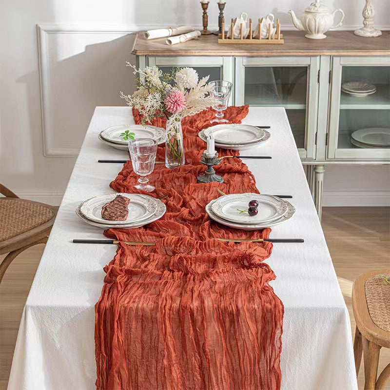 White Bohemian Gauze Table Runner 2-Pack - Polyester Fabric for Party and Birthday Table Decor
