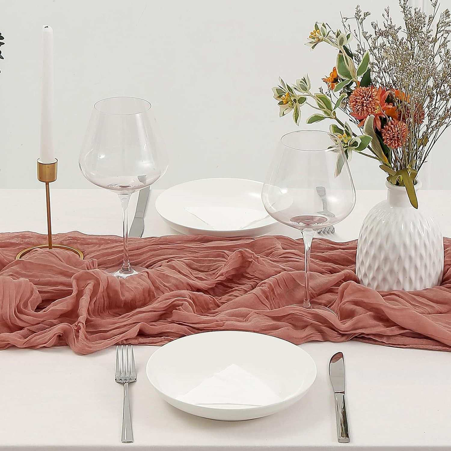 White Bohemian Gauze Table Runner 2-Pack - Polyester Fabric for Party and Birthday Table Decor
