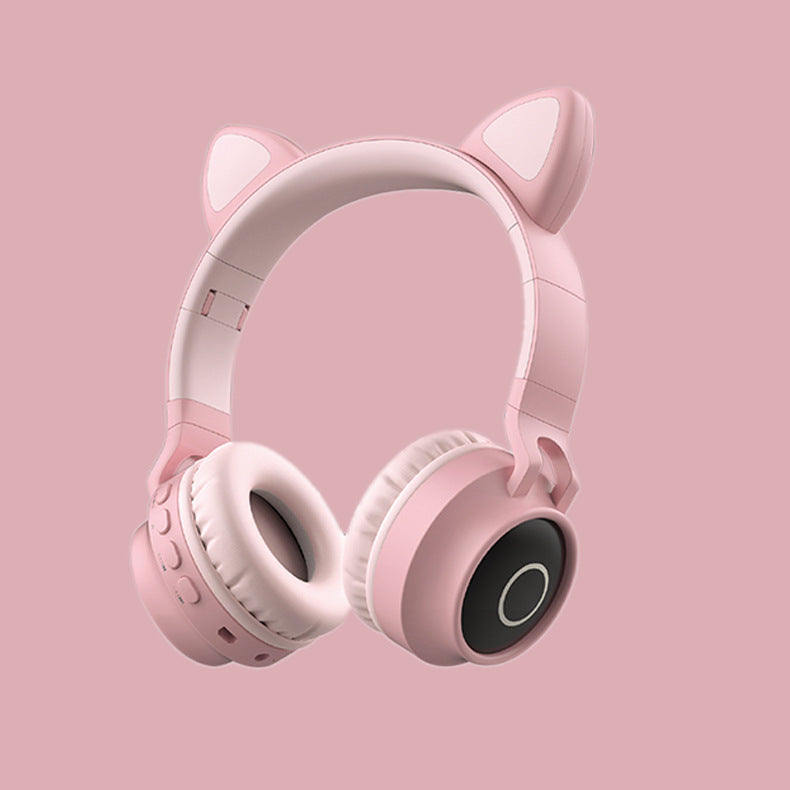 Pink Cat Ear Bluetooth Headphones with LED Lights - Wireless, Foldable
