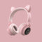 Pink Cat Ear Bluetooth Headphones with LED Lights - Wireless, Foldable