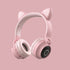 Pink Cat Ear Bluetooth Headphones with LED Lights - Wireless, Foldable